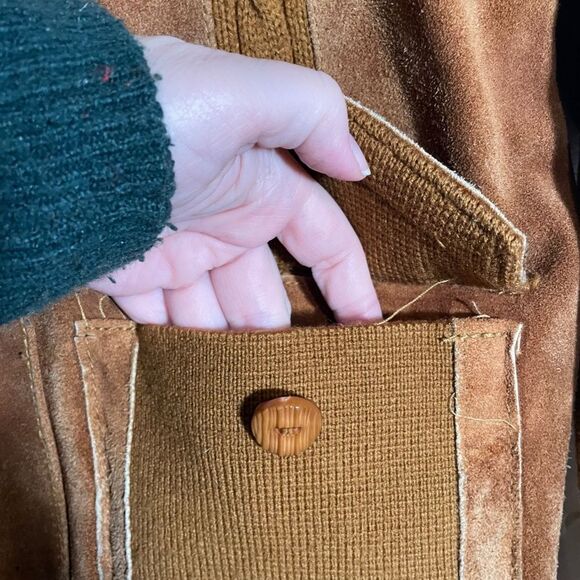 Vintage Suede Knit Jacket M 70s Orange Brown Cowhide Full Zip Retro Ricky Style - Picture 5 of 14